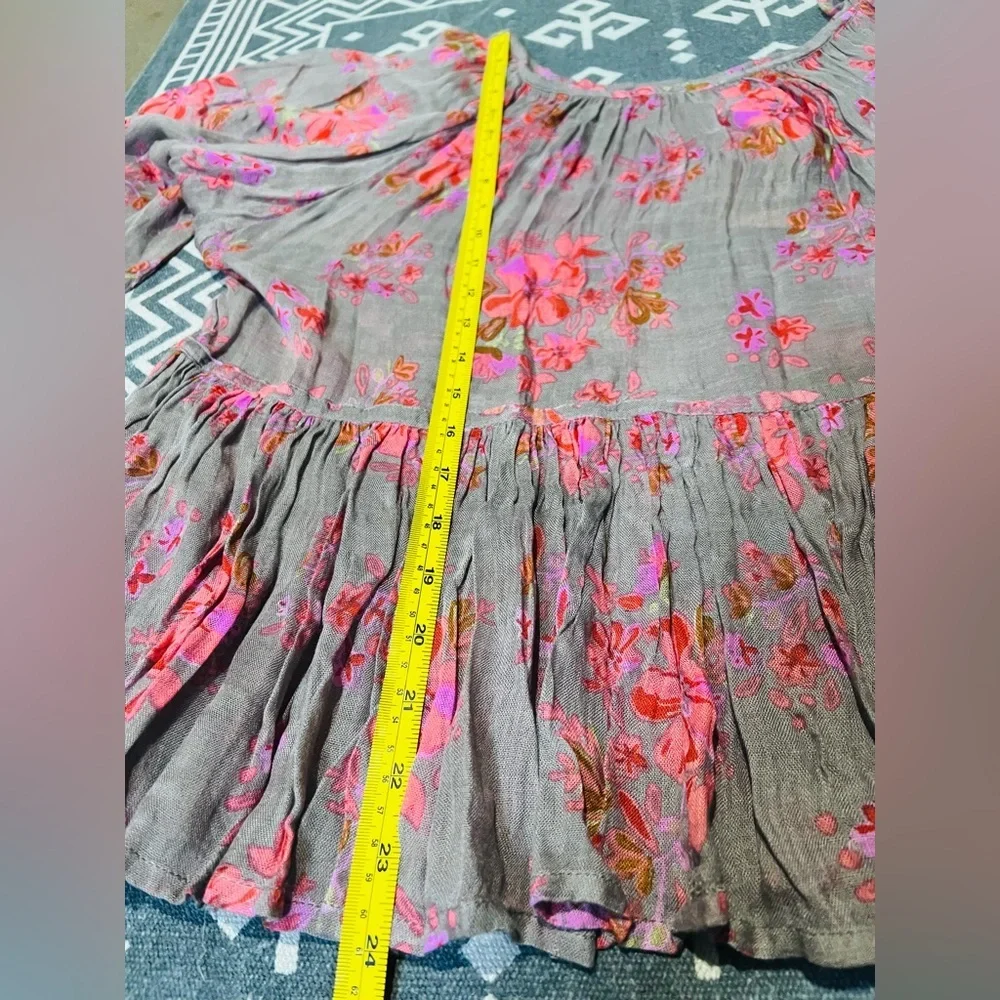 NATURAL LIFE boho Pink and Gray Floral Blouse one size women’s